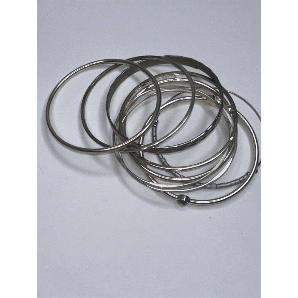 Bangle Bracelet Lot Stackable Rhinestone Grey Bea… - image 3